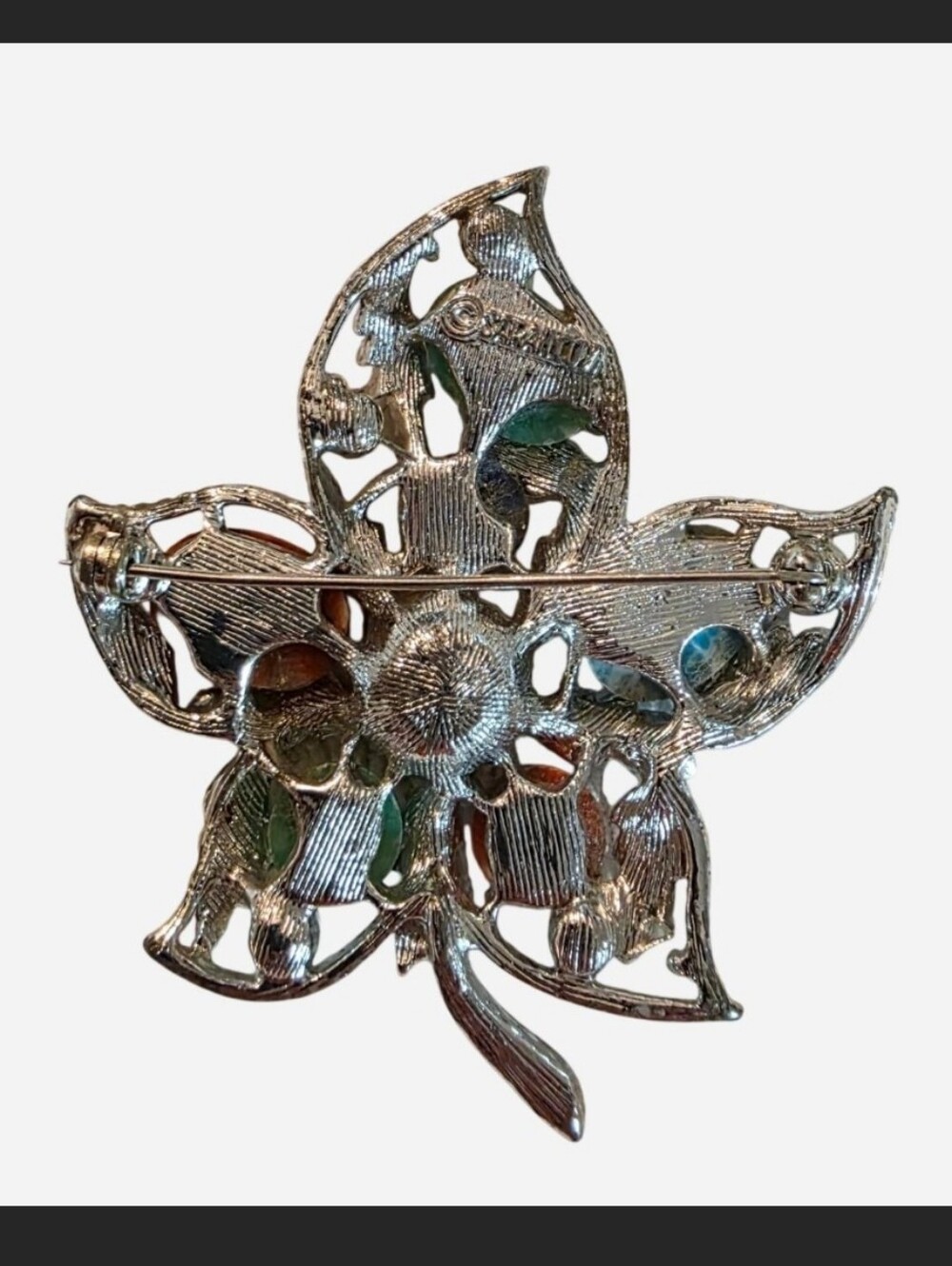 Vintage Sarah Coventry Grandeur Multi Stone Faux Pearl Maple Leaf Brooch Pin - Picture 2 of 5